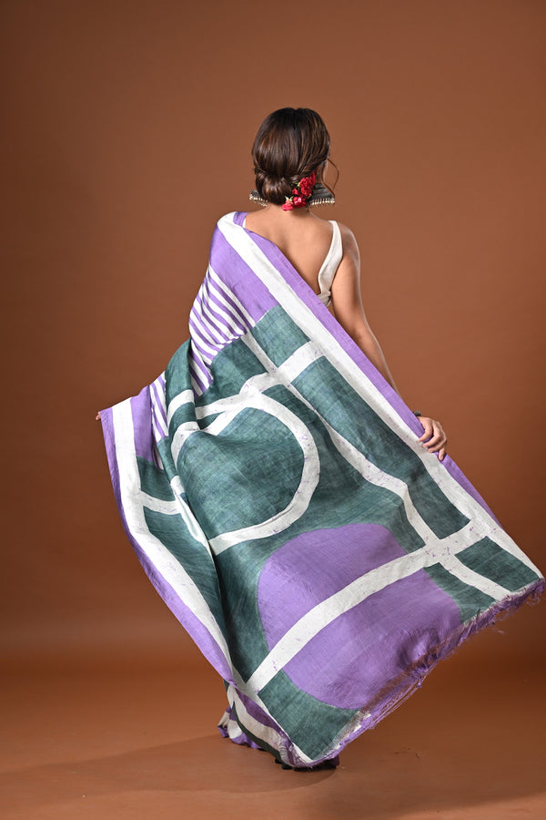 'NIL DARPON: Lavender-Teal' Batik on Handwoven Mulberry Silk