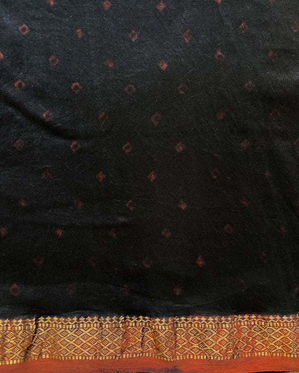 'SAMYAK: Black-Red' Ajrakh Maheshwari Handloom Saree