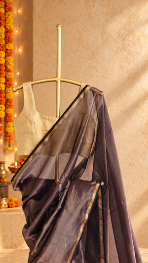 'HAIMAVATHI: PURPLE' Handwoven Tissue Silk Maheshwari Saree