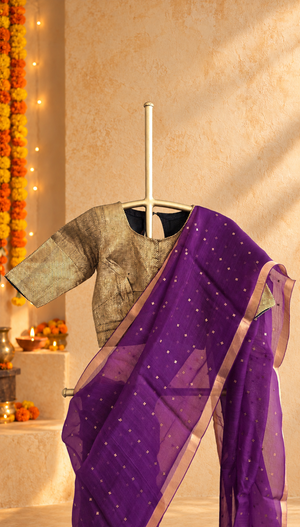 'DEVAHUTI: PURPLE' Handwoven Resham Saree