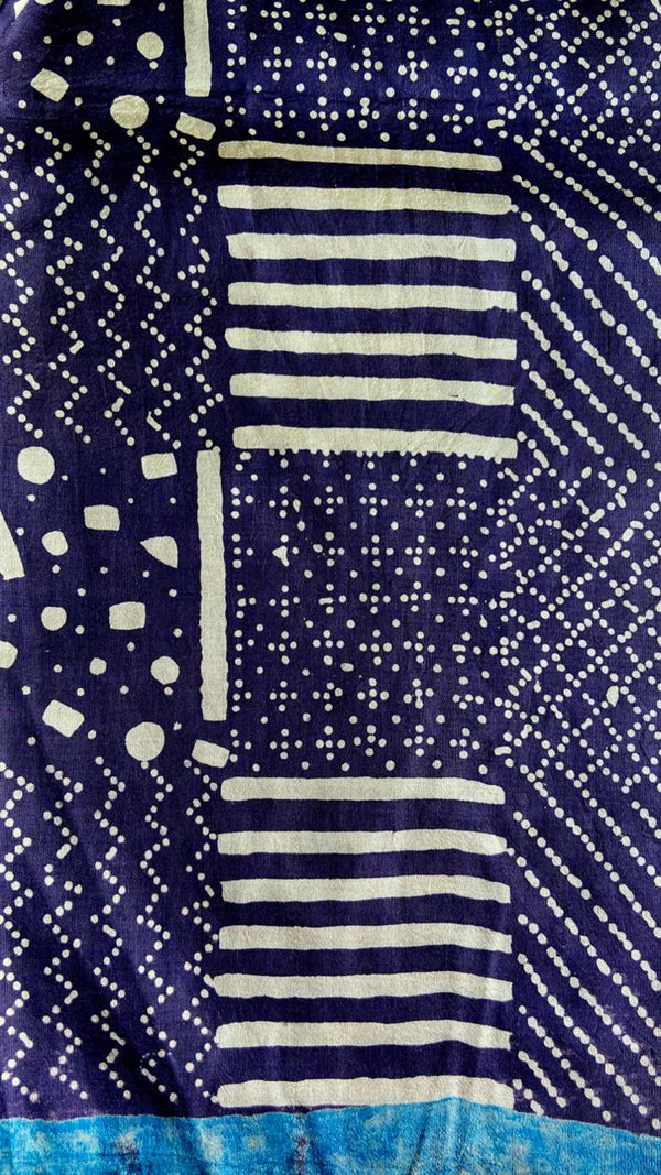 'NAIKI DEVI: Indigo' Ajrakh Handwoven Mulberry Silk Saree