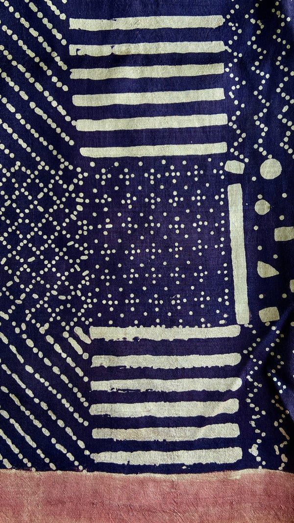 'NAIKI DEVI: Red' Ajrakh Handwoven Mulberry Silk Saree