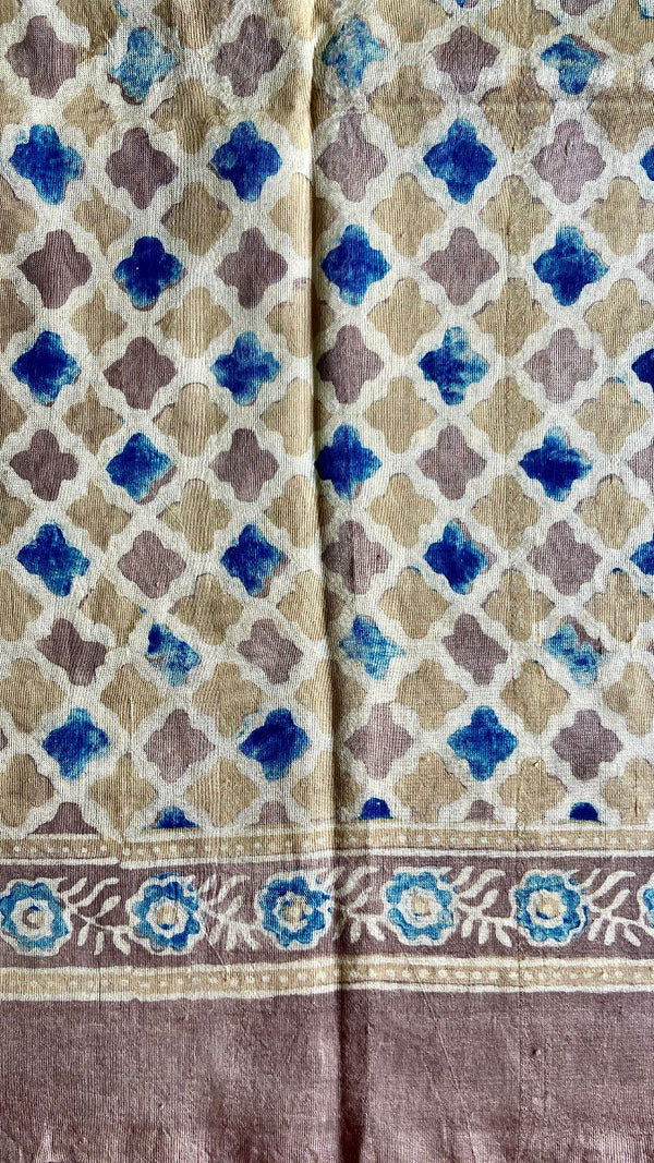 'SHAHJEHAN: Brown' Ajrakh Handwoven Mulberry Silk Saree