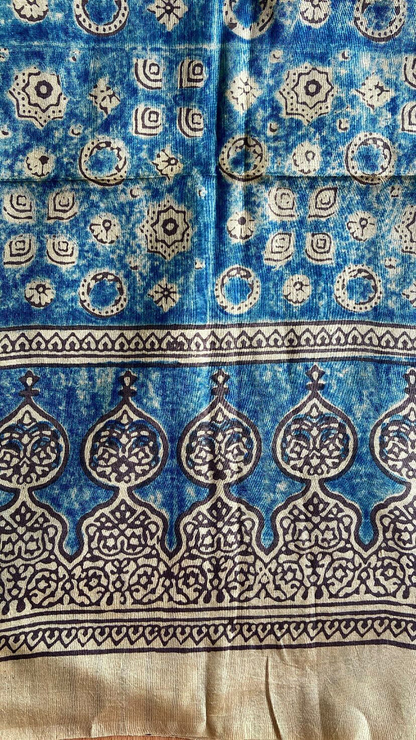 'KAMLAPATI: Butter' Ajrakh Handwoven Mulberry Silk Saree