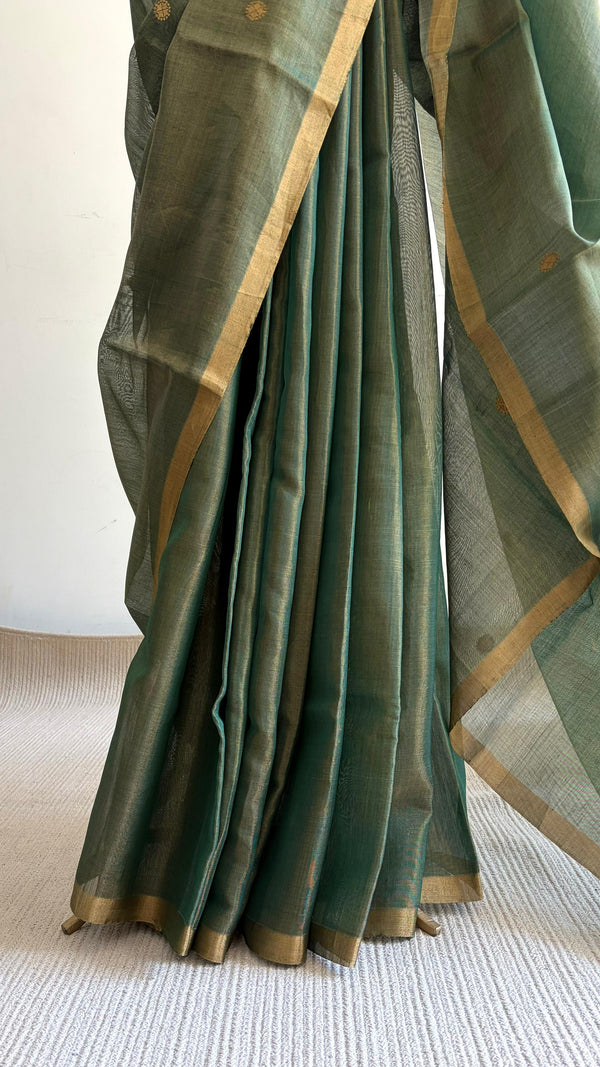 'KIRITI STAMBH' Handwoven Silk-Cotton Chanderi Saree
