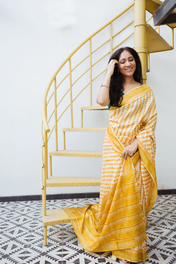 Hoo Nodi | PARIJATA: Yellow Silk Saree