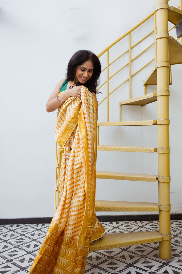 Hoo Nodi | PARIJATA: Yellow Silk Saree
