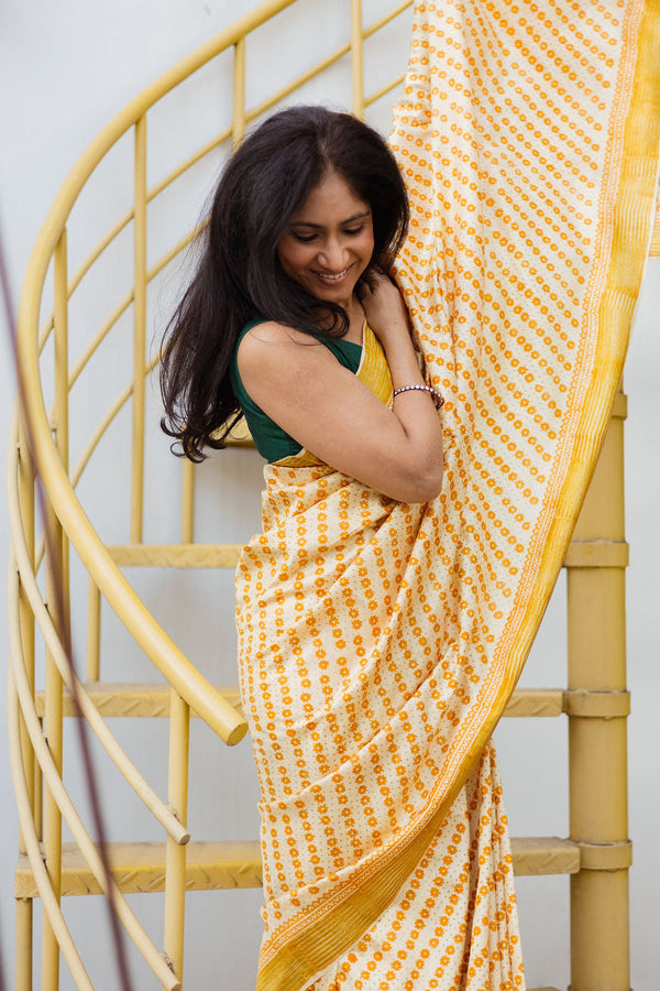 Hoo Nodi | PARIJATA: Yellow Silk Saree