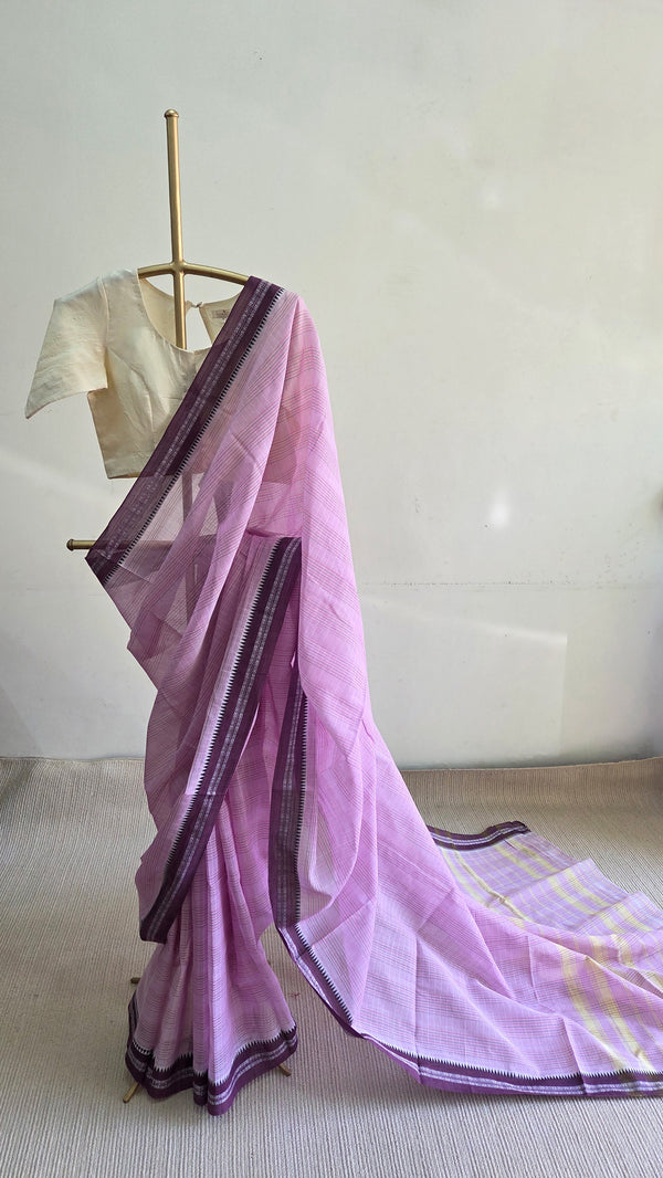 'LILAC PUVVU' Handwoven Narayanpet Cotton Saree