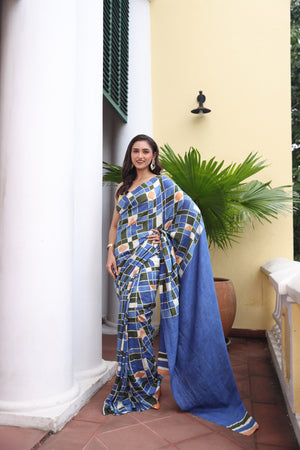 'CORREA: Blue' Hand-painted Batik on Handwoven Mulberry Silk