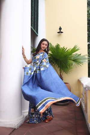 'CORREA: Blue' Hand-painted Batik on Handwoven Mulberry Silk