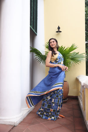 'CORREA: Blue' Hand-painted Batik on Handwoven Mulberry Silk
