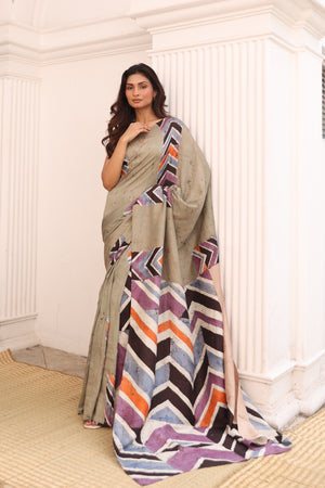 'KAZIMIR: Green' Hand-painted Batik on Handwoven Mulberry silk
