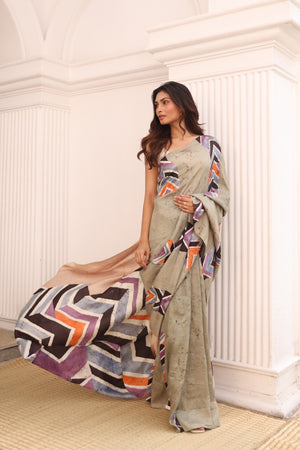 'KAZIMIR: Green' Hand-painted Batik on Handwoven Mulberry silk