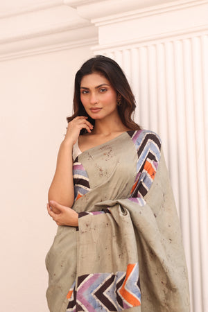 'KAZIMIR: Green' Hand-painted Batik on Handwoven Mulberry silk