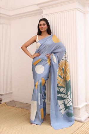 'MATISSE: Cornflower' Hand-painted Batik on Handwoven Mulberry silk