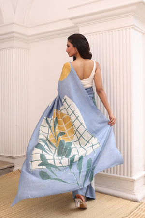'MATISSE: Cornflower' Hand-painted Batik on Handwoven Mulberry silk