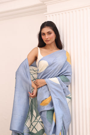 'MATISSE: Cornflower' Hand-painted Batik on Handwoven Mulberry silk