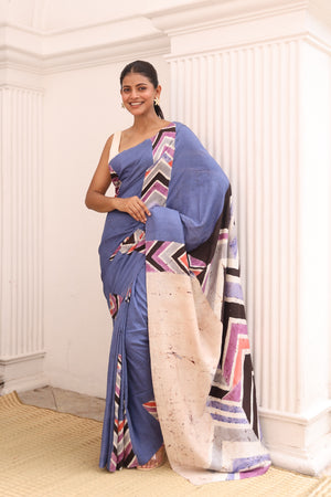 'MIRÓ: Blue' Hand-painted Batik on Handwoven Mulberry Silk