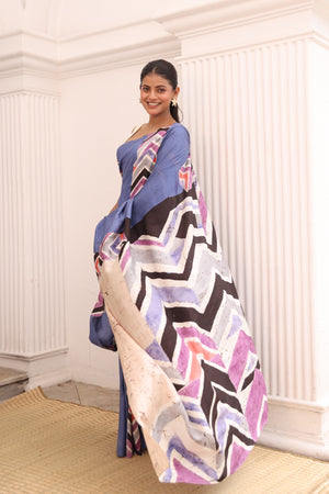 'MIRÓ: Blue' Hand-painted Batik on Handwoven Mulberry Silk