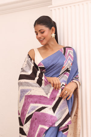 'MIRÓ: Blue' Hand-painted Batik on Handwoven Mulberry Silk