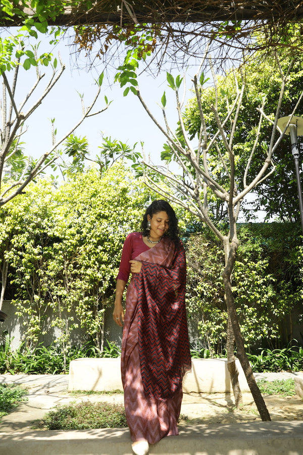 'THE COLOR PURPLE' Handblock printed Tussar silk